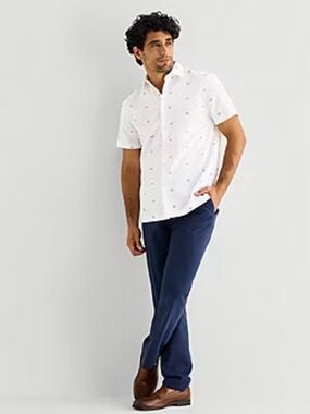 White Short-Sleeve Button-Up Shirt with Subtle Dot Print FLAWED GEM